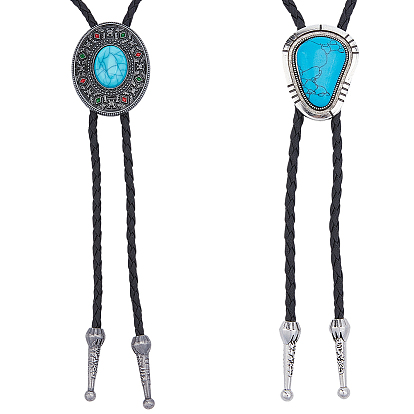 2шт. 2 стили: подвеска в виде овального треугольника из сплава и синтетической бирюзы, бохо-галстук-лариата