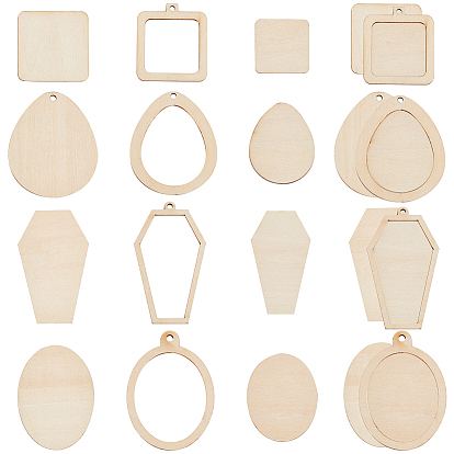 16 наборы 4 стиль необработанный деревянный кулон и набор вырезов, для поделки живописи, пирографическое ремесло, разнообразные
