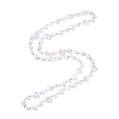 Natural Pearl Beaded Necklaces, with Seed Beads
