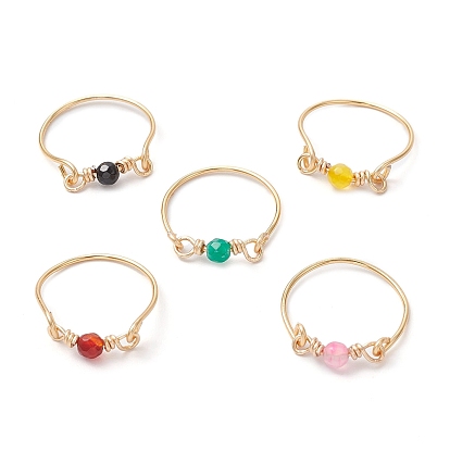 5 шт. экологически чистые медные проволочные кольца с натуральным агатом, содалитом и огненным агатом с трещинками