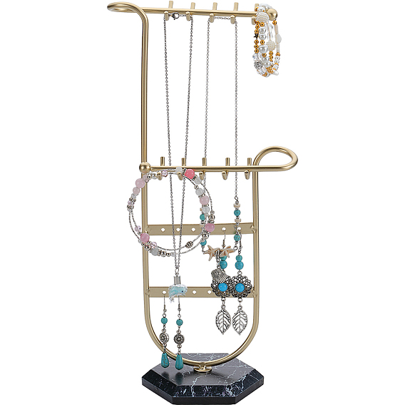 1 набор железных полок для хранения ювелирных изделий, Подставка для ювелирных изделий с пластиковым основанием в форме черного шестиугольника, для сережек, , Браслеты