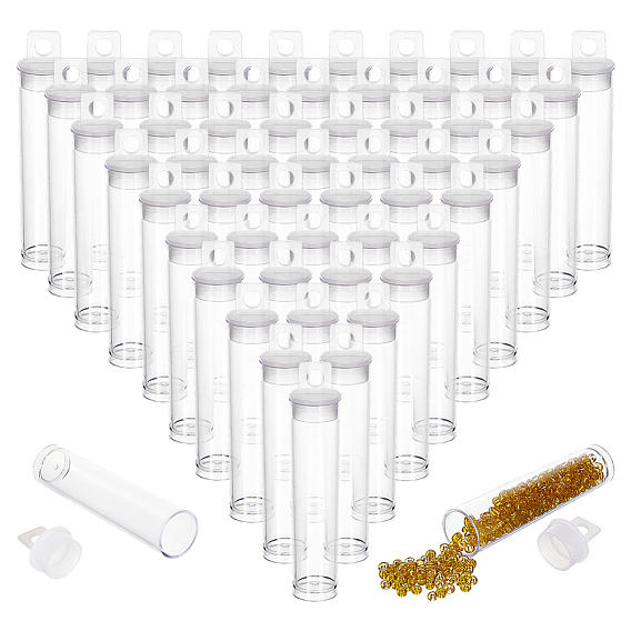 60Pcs Plastic Bead Tubes, Beads Storage Organizer Boxes, with White Hanging Caps, for Craft, Art, Beads, Column