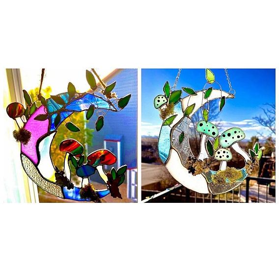 Луна с грибами акриловая подвеска украшения, подвесной кулон для оконных дверей украшение дома