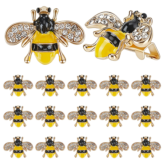 30Pcs Bees Iron Rhinestone Lapel Pin Brooches, with Resin