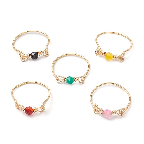 5 шт. экологически чистые медные проволочные кольца с натуральным агатом, содалитом и огненным агатом с трещинками