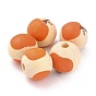 Cuentas de madera natural con tema de otoño, cuentas a cuadros, redondo con estampado de calabaza
