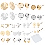 64Pcs 16 Style 304 Stainless Steel Stud Earring Settings Set, with 48Pcs Ear Nut, Flat Round & Ball Round