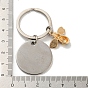 Teacher's Day Gift 201 Stainless Steel Flat Round with Word Keychains, with Bee Alloy Enamel Charm and Iron Key Rings