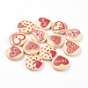 2-Hole Printed Wooden Buttons, Flat Round with Heart Pattern