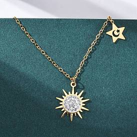 201 ожерелья с подвеской в виде звезды и кристаллов из нержавеющей стали для женщин, с эмалью