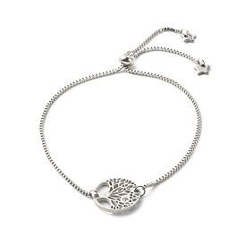 Tree of Life Adjustable Slider Bracelets for Men Women, with 316 Surgical Stainless Steel Venice ChainsSteel Pendants