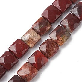 Natural Red Rainbow Jasper Beads Strands, Faceted Square