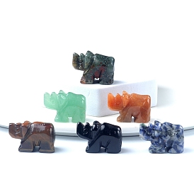 Natural Gemstone Carved Healing Rhinoceros Figurines, Reiki Energy Stone Display Decorations