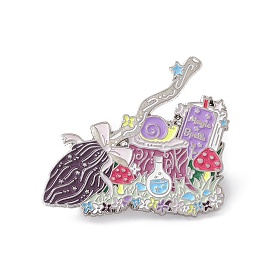 Mushroom with Flower Enamel Pin, Platinum Brass Book Magic Spells Brooch for Backpack Clothes