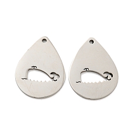 316L Surgical Stainless Steel Pendants, Laser Cut, Teardrop with Whale Charm