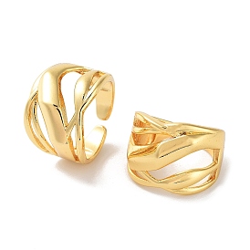 Brass Open Cuff Rings for Women, Hollow Wide Band Rings