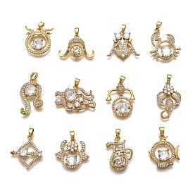Brass Clear Cubic Zirconia Constellation Charms, Long-Lasting Plated, with Jump Ring