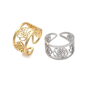 304 Stainless Steel Open Cuff Ring for Women, Flower