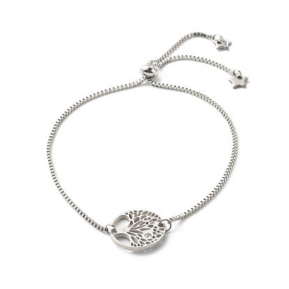 Tree of Life Adjustable Slider Bracelets for Men Women, with 316 Surgical Stainless Steel Venice ChainsSteel Pendants