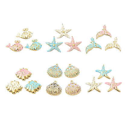 Ocean 304 Stainless Steel Enamel Big Pendants, PVD Vacuum Plating, Real 18K Gold Plated