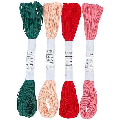 4 Skeins 4 Colors 6-Ply Cotton Embroidery Floss, Cross Stitch Threads
