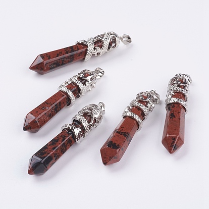 Gemstone Big Pointed Pendants, with Alloy Findings, Faceted, Bullet, Platinum