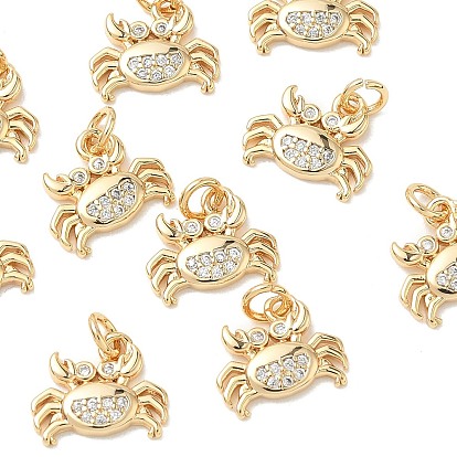 SHEGRACE Brass Micro Pave Cubic Zirconia Pendants, Cadmium Free & Nickel Free & Lead Free, Crab Charms, Clear