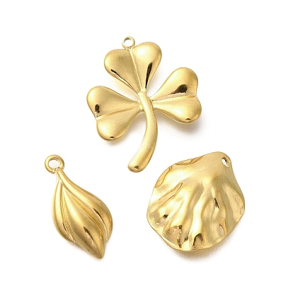 304 подвески из нержавеющей стали, золотые, подвеска в форме клевера, листика и ракушки
