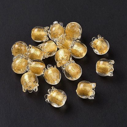 Handmade Gold Foil Lampwork Glass Beads, Tulip