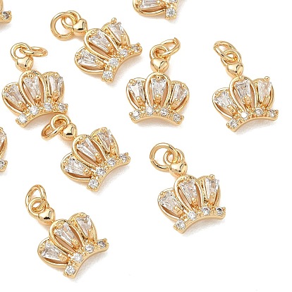SHEGRACE Brass Micro Pave Cubic Zirconia Pendants, Cadmium Free & Nickel Free & Lead Free, Crown Charms, Clear
