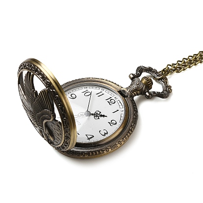 Колье с подвеской из сплава стекла и карманом, электронные часы, железные цепочки и карабин-лобстеры , плоские круглые с орлом