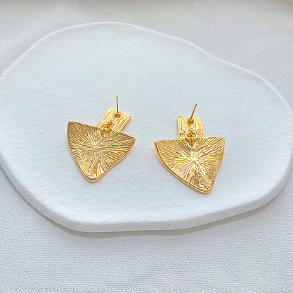Vintage Gold Plated French Pleated Design Retro Earrings - Geometric Triangle, Unique