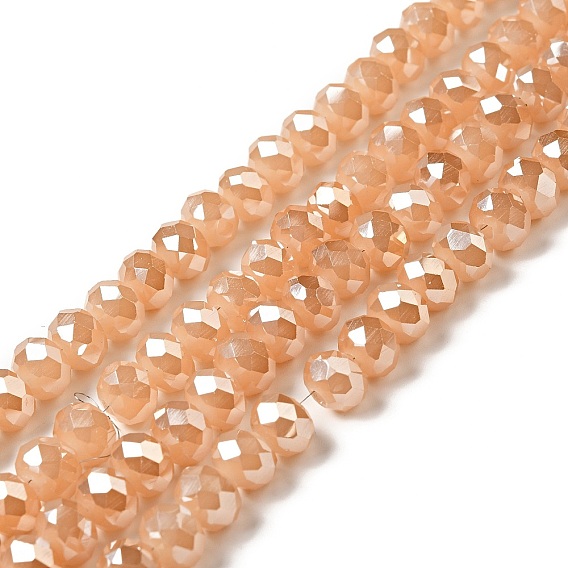 Гальванические стеклянные бусины, имитация нефрита, рондель, с полным покрытием цвета радуги, граненые