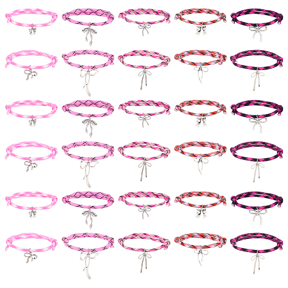 Браслеты из полиэфирного шнура, Сплав с подвесками, бантом, античное серебро