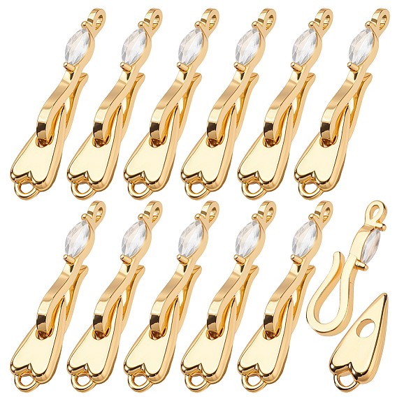 12 шт. латунные застежки-крючки и S-образные крючки со стразами