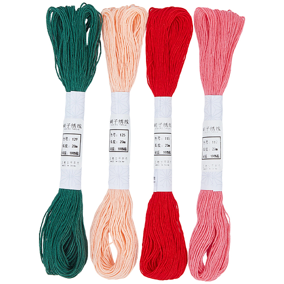 4 Skeins 4 Colors 6-Ply Cotton Embroidery Floss, Cross Stitch Threads