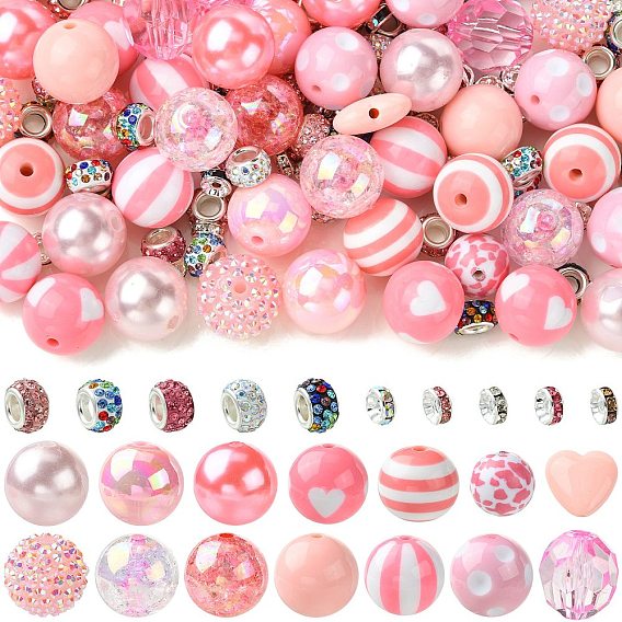 DIY Jewelry Making Kits, including 50Pcs Acrylic & Resin & Plastic Beads, 50Pcs Polymer Clay Rhinestone Beads, 50Pcs Brass Rhinestone Spacer Beads, Mixed Shapes