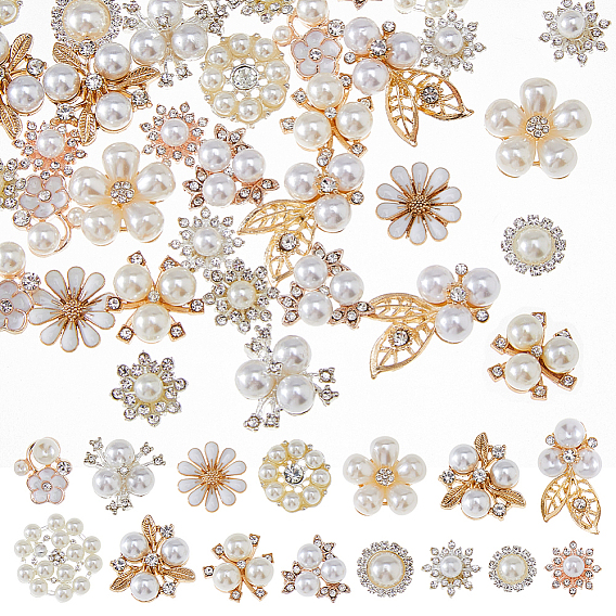 60шт 15 стили сплав горный хрусталь кабошоны, цветок