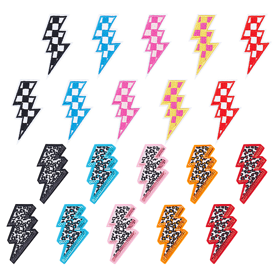 20шт 10 стили компьютеризированной ткани для вышивки гладить/пришивать нашивки, аксессуары для костюма, аппликация, удар молнии, леопардовый принт и тартан