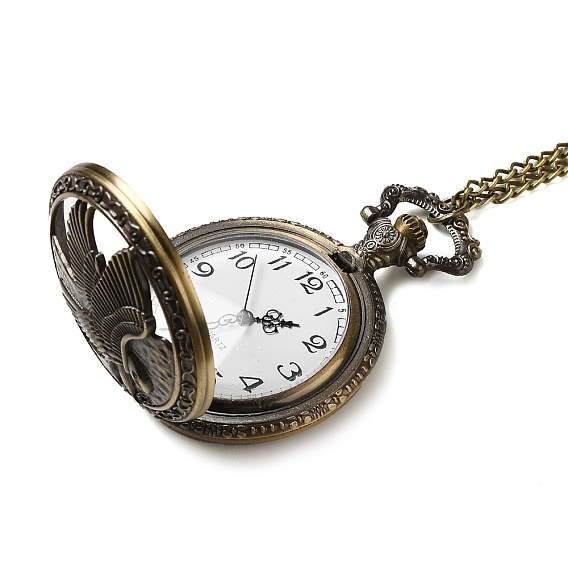 Колье с подвеской из сплава стекла и карманом, электронные часы, железные цепочки и карабин-лобстеры , плоские круглые с орлом