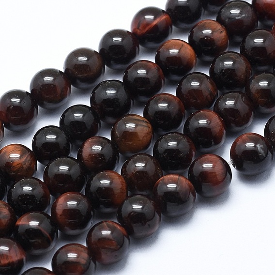Natural Tiger Eye Bead Strands, Dyed & Heated, Round, Grade AB+