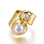 Adjustable Pearl Cuff Finger Rings, with Brass Findings