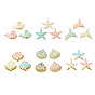 Ocean 304 Stainless Steel Enamel Big Pendants, PVD Vacuum Plating, Real 18K Gold Plated