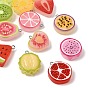 Fruit Theme Printed Opaque Resin Pendants, Mixed Shapes Charms, with Platinum Iron Loop