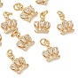SHEGRACE Brass Micro Pave Cubic Zirconia Pendants, Cadmium Free & Nickel Free & Lead Free, Crown Charms, Clear
