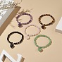 Natural & Synthetic Gemstone Beads Stretch Bracelets, Heart Charms Bracelets for Women
