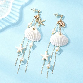 Серьги-гвоздики в форме ракушки из латуни и стекла с жемчужинами, с ракушкой и синтетической бирюзой и 304 фурнитурой из нержавеющей стали