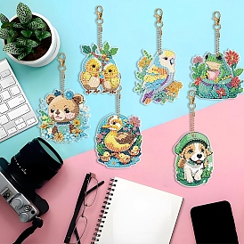 Animal Theme DIY Diamond Painting Keychain Kit, Including Resin Rhinestones Bag, Diamond Sticky Pen, Tray Plate and Glue Clay