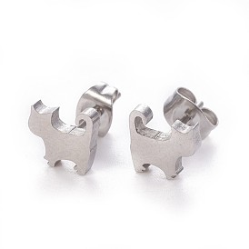 304 Stainless Steel Kitten Stud Earrings, Hypoallergenic Earrings, with Ear Nuts/Earring Back, Cat Silhouette