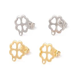 201 Stainless Steel Stud Earring Findings, with 304 Stainless Steel Pins, Horizontal Loops and Ear Nuts, Clover